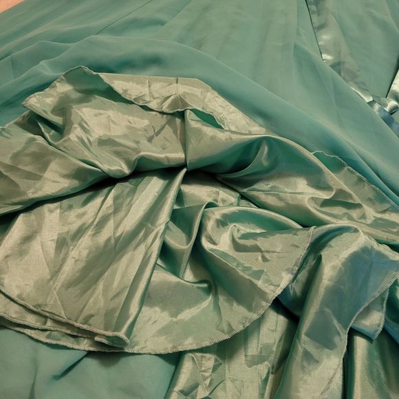 iEFiEL silk formal dress Turquoise Full Length w/lace Sz 12 - Picture 7 of 9
